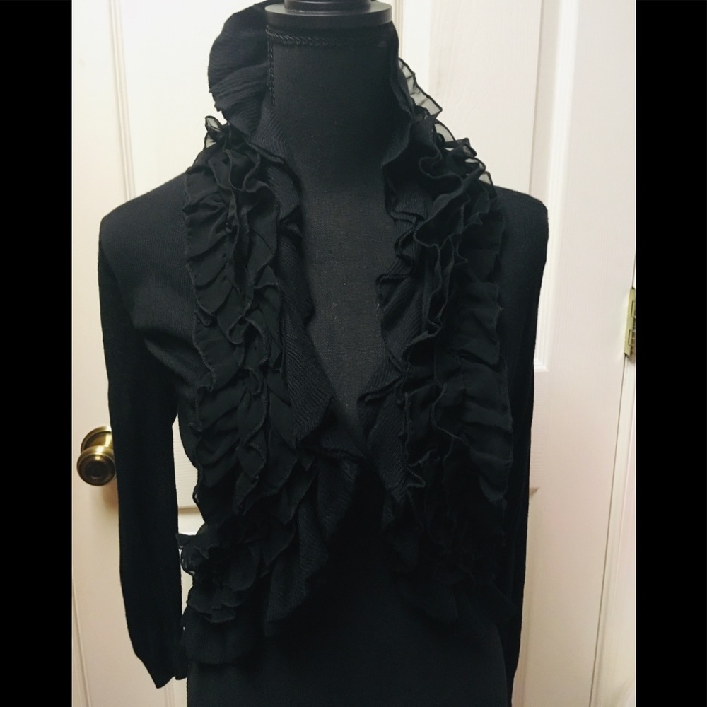 EUC,Black cardigan with ruffles